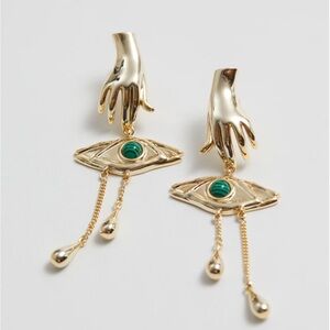 Gold Hand & Eye Drop Earrings A1543
